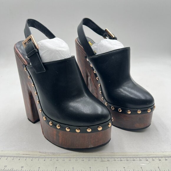 Wo Wagas Black Chic Closed Toe Studded Clog Platform Slingback Buckle Strap Shoe - Picture 4 of 8
